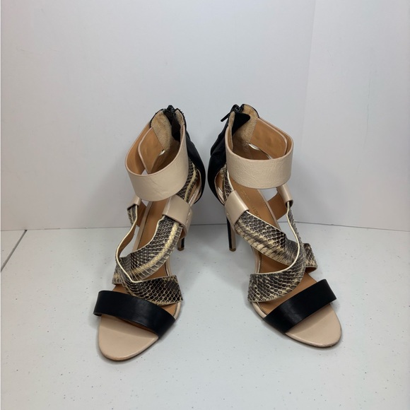 Badgley Mischka Leather Snakeskin Zip Strappy Stiletto Heels Designer Womens - Picture 10 of 12